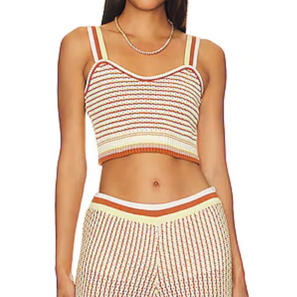 MONROW Crochet tank. Size S. Color is “off white, faded lime, and coconut”. NWT!